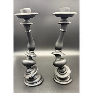 Areaware Distortion Candlestick Paul Loebach Matte Black Resin Warped Set of 2